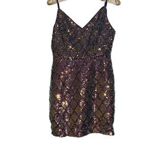 Faeriesty Purple Spaghetti Strap Sequin Bodycon Party Mini Dress Ladies Small